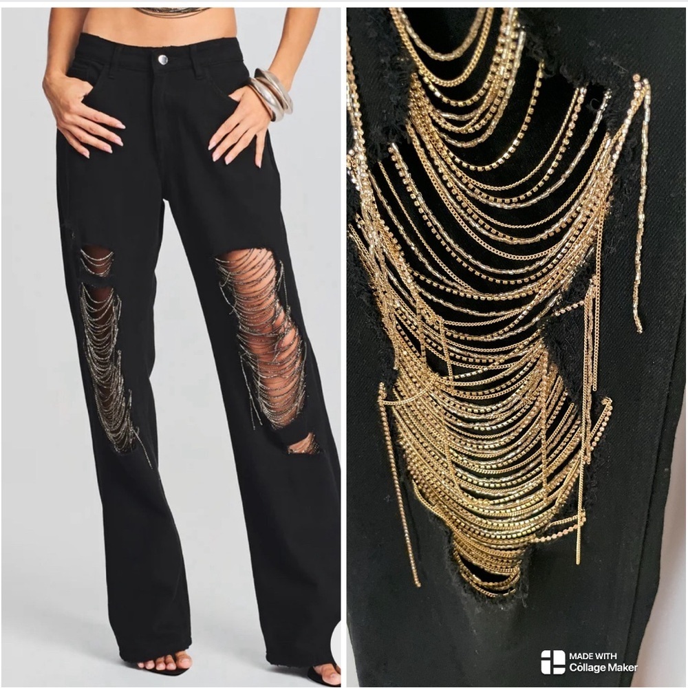NEW Retrofete Marlowe gold embellished black Jean - Picture 1 of 9